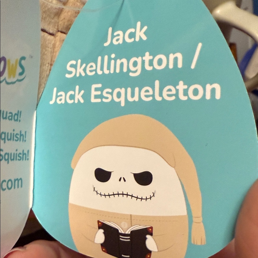 Squishmallows Tan and White Jack SKELLINGTON with a book! 8” - Picture 4 of 8